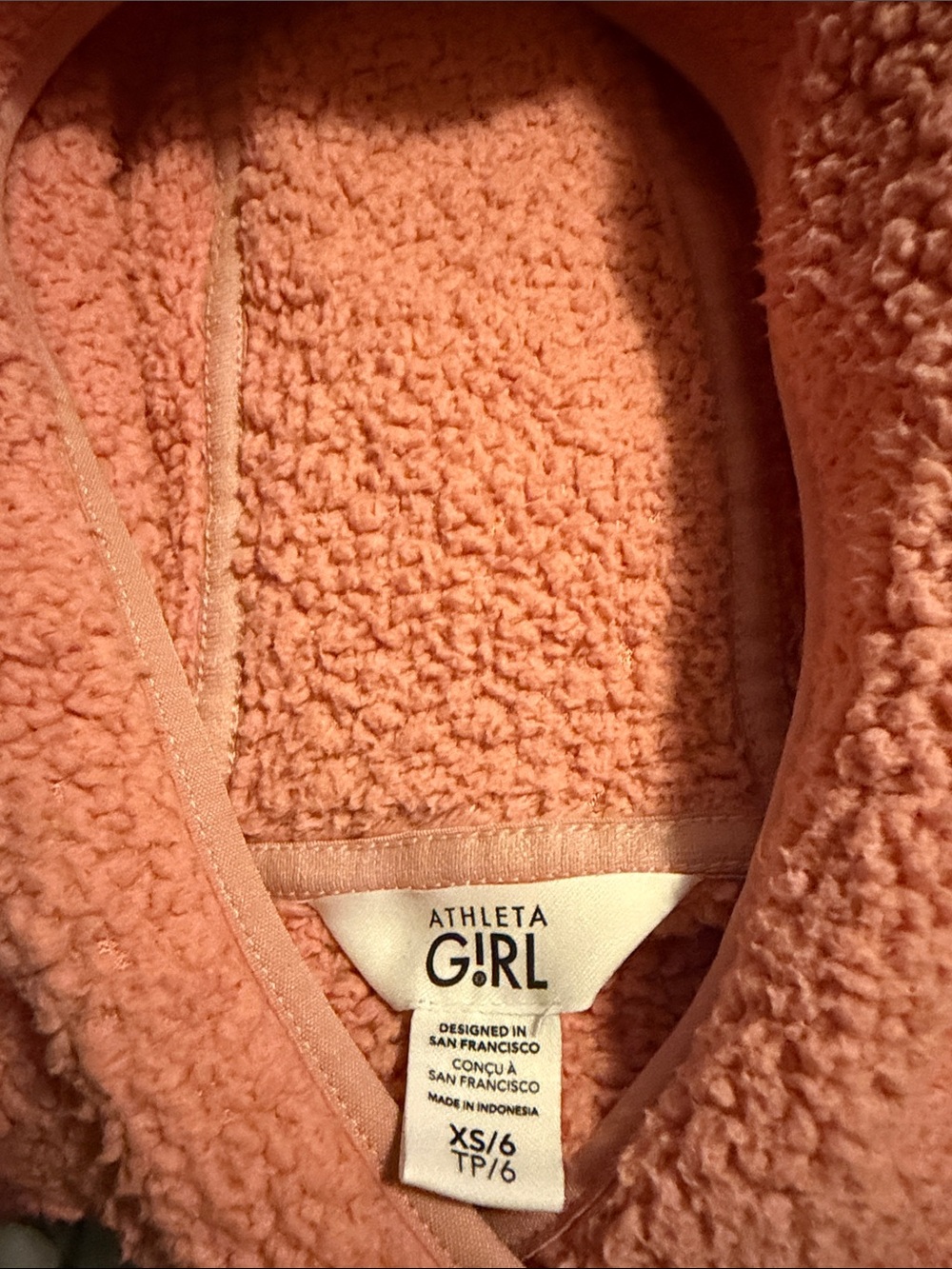 Athleta Girls Peach Sherpa Pullover Jacket